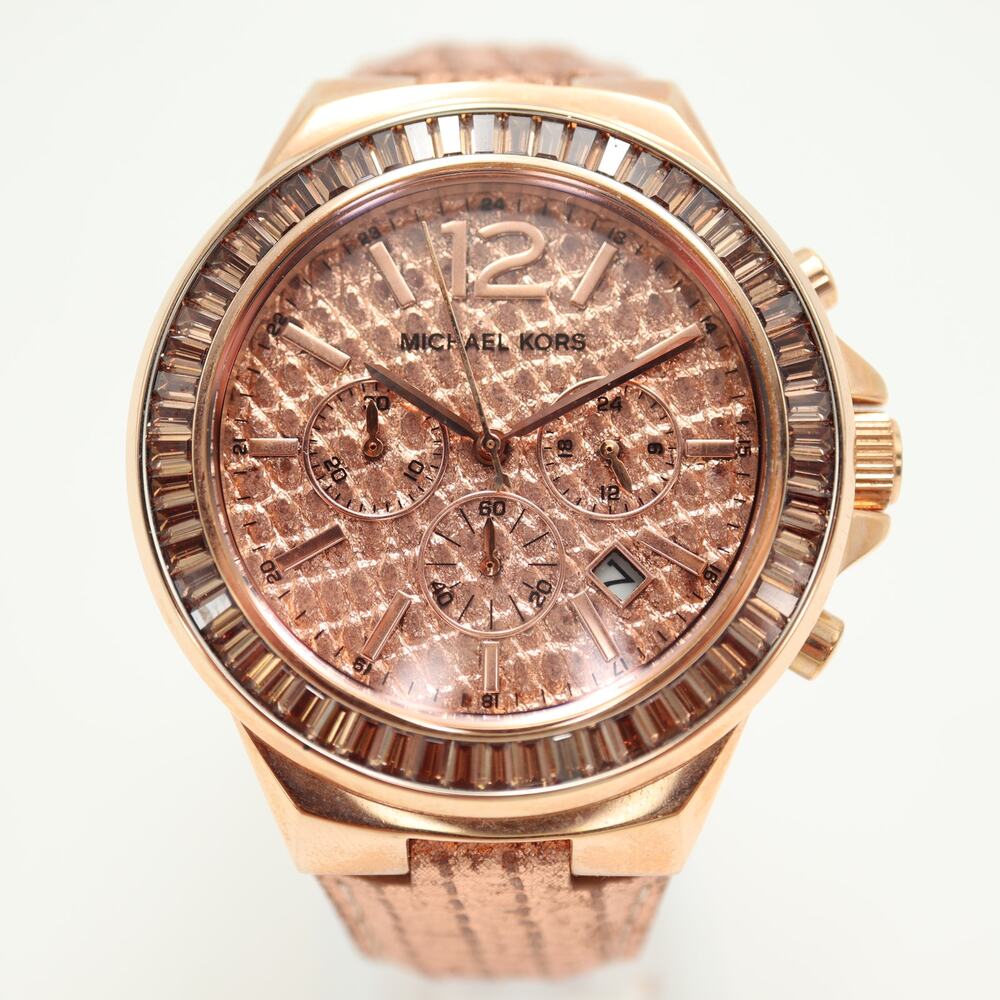 Michael Kors Rose Gold Tone 45mm Chronograph Watch Python Baguette Gramercy Work - Picture 5 of 13